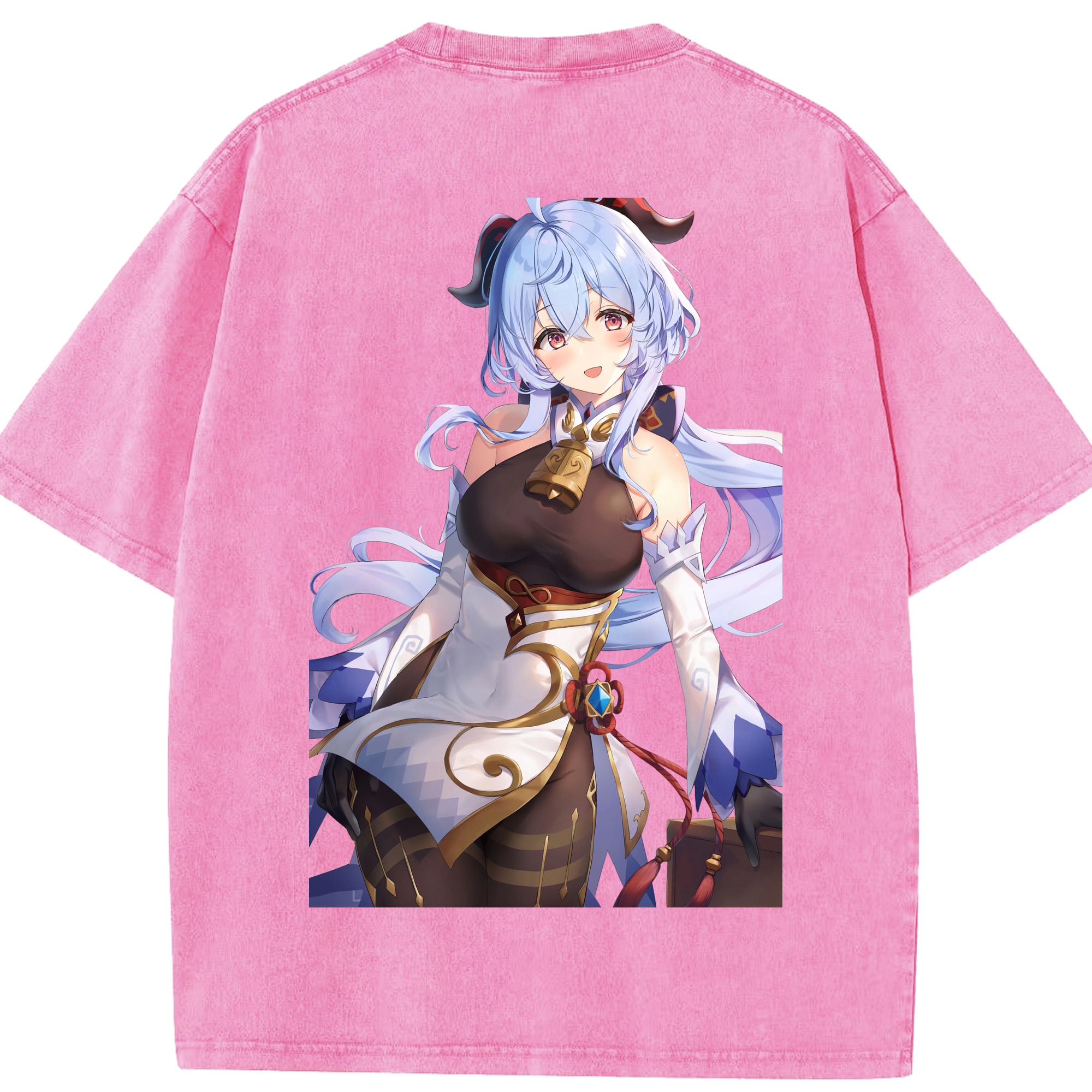 げんし神 甘雨 かんう genshin Ganyu 綿100% ヴィンテージ風 半袖Tシャツ（背面プリント）
